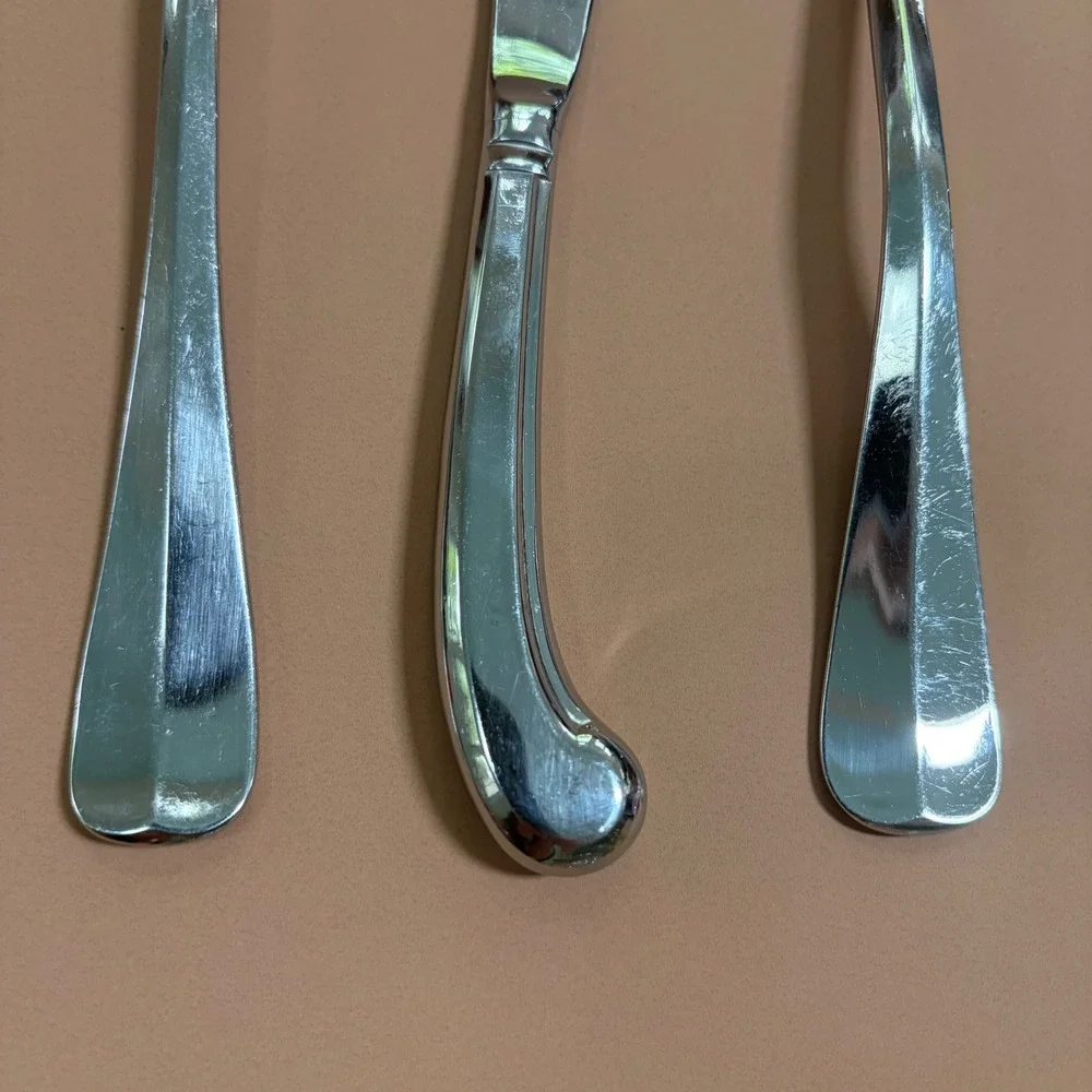 Gorham Colonial Tipt Glossy Stainless Hostess Serving Set Forks Ladle Spoon 5pc